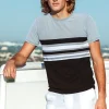 Workout + Linen*Sauvage Swimwear Charcoal/Black Engineered Stripe T-Shirt Charcoal